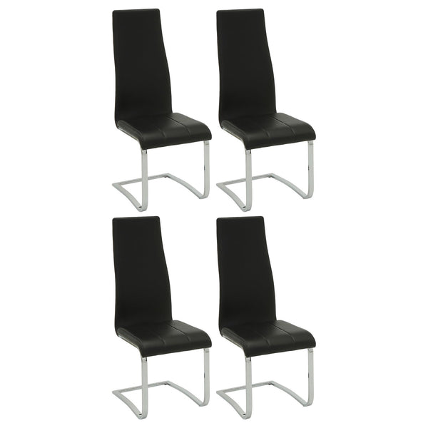 English Elm Black High Back Side Chairs Set of 4 with Chrome Frame, Bonded Leather Seats, Padded Comfort, Modern Dining Upgrade B062P145438