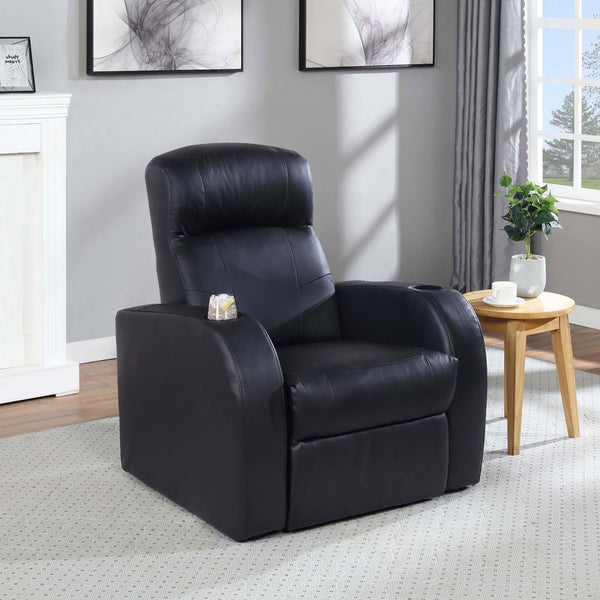 English Elm Black Top-Grain Leather Recliner with Dual Cup Holders, Pocket Coil Comfort & Modern Home Theater Style B062P145437