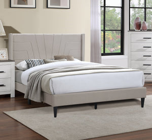 English Elm Light Brown Upholstered Platform Bed Queen with Geometric Tufted Burlap Headboard, Transitional Luxury Accenturniture B011P145821