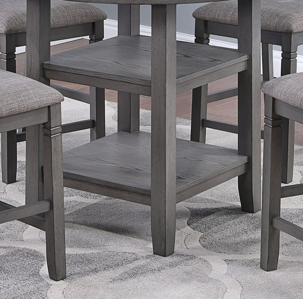 English Elm Counter Counter Height Dining Set with Oak Veneer Round Table, Padded Curve-Back Chairs & Storage Gray 48 L x 48 W x 16 H B011P145834