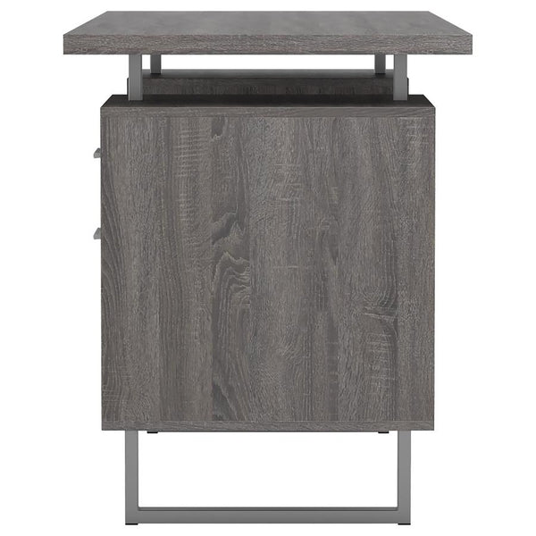 English Elm Weathered Grey Retro-Modern Floating Top Office Desk with File Cabinet, 2 Drawers, Power Outlets (60") B062P145457