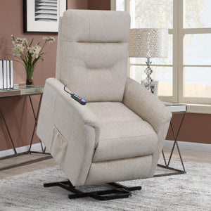 English Elm Beige Power Lift Recliner Chair with Memory Foam, Plush Chenille Upholstery, Storage Pocket & 375lb Capacity B062P145449