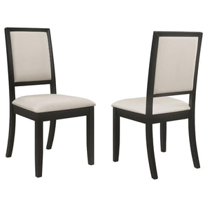 English Elm Cream Transitional Upholstered Side Chairs Set of 2 — Distressed Black Ash Frame, Cream Chenille Comfort, 300lb Limit B062P145454