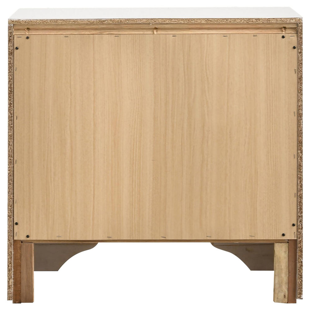 English Elm White Glam Nightstand with 2 Drawers, Hidden Felt-Lined Jewelry Tray, Crystal Pulls & Metallic Finish B062P145596