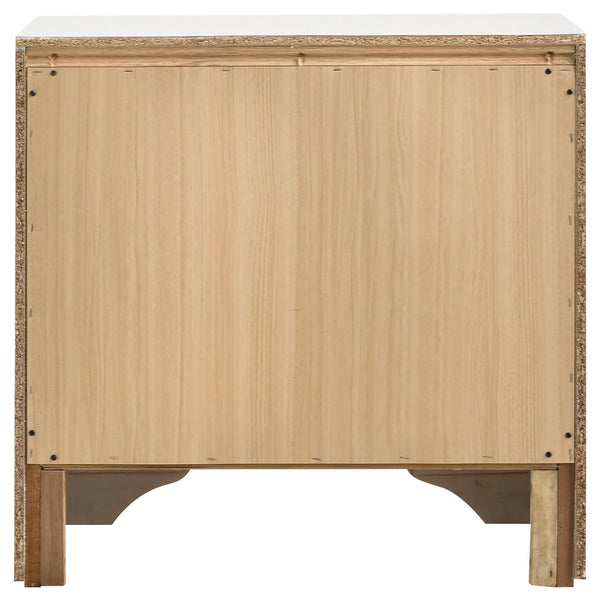 English Elm White Glam Nightstand with 2 Drawers, Hidden Felt-Lined Jewelry Tray, Crystal Pulls & Metallic Finish B062P145596
