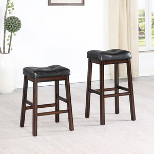 English Elm Black Upholstered Counter Height Stools Set of 2 — Tufted Cushioned Seats, Curved Backs, Cappuccino Finish, Durable PU B062P145590