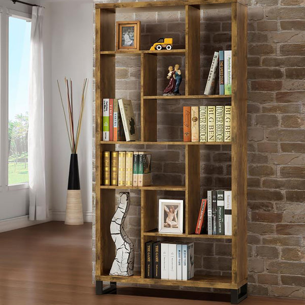 English Elm Antique Eaton Canyon 6-Tier Rectangular Bookcase in Nutmeg Finish — Rustic Metal Frame, 10 Shelves, 70.75" H B062P145466