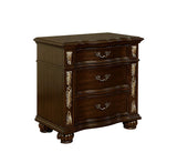 English Elm Formal Traditional 1 Piece Nightstand Only Brown Cherry Solid Wood 3-Drawers Decorative Detail Brass Arch Pull Bedroom Furniture