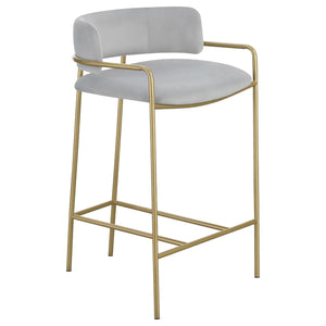 English Elm Grey Velvet Low Back Stool with Gold Metal Frame — Mid-Century Modern Counter Seating, Plush Comfort B062P145562