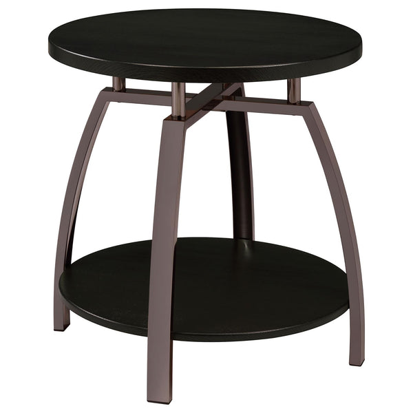 English Elm Dark Grey Black Nickel End Table with Round Shelf, Curved Frame Glam Accent Table 23" High B062P145578