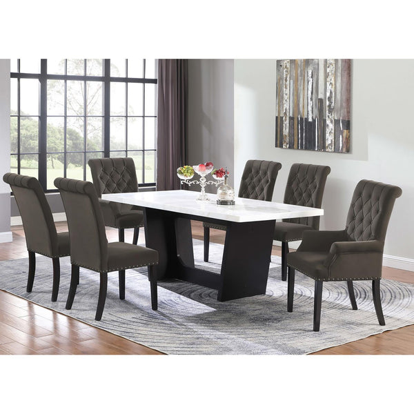 English Elm Brown Velvet Tufted Side Chairs (Set of 2) Rustic Espresso Rubberwood Frame, Button Tufting & Nailhead Trim B062P145441