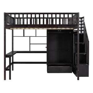 English Elm Full Size Kids Loft Bed with Integrated Desk Bookshelf Wardrobe and Storage Drawers Espresso LT100669AAP