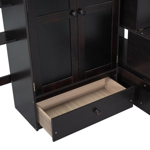 English Elm Full Size Kids Loft Bed with Integrated Desk Bookshelf Wardrobe and Storage Drawers Espresso LT100669AAP