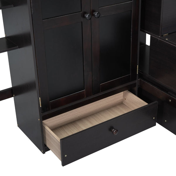 English Elm Full Size Kids Loft Bed with Integrated Desk Bookshelf Wardrobe and Storage Drawers Espresso LT100669AAP