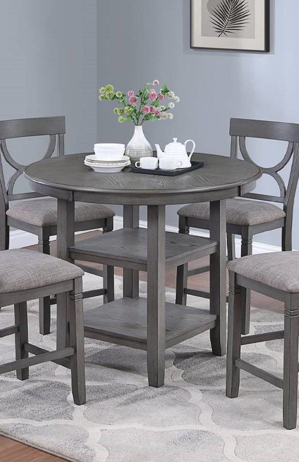 English Elm Counter Counter Height Dining Set with Oak Veneer Round Table, Padded Curve-Back Chairs & Storage Gray 48 L x 48 W x 16 H B011P145834