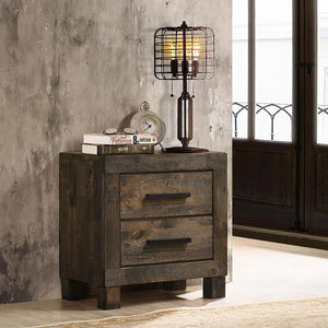 English Elm Rustic Golden Brown 2-Drawer Nightstand with Wire-Brushed Matte Finish, Black Hardware & Pulls B062P145494