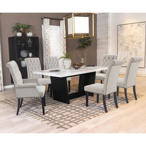 English Elm Sand Sand Velvet Tufted Side Chairs (Set of 2) — Rustic Espresso Rubberwood Frame, Button Tufting & Matte Gunmetal Nailhead Trim, Comfortable Foam Seat, Curved Back Legs, Elegant Dining Accent, 41.5" High B062P145440