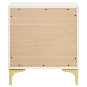 English Elm White White and Gold 2-Drawer Rectangular Nightstand with Gold Accents Mid-Century Glam Storage B062P145600