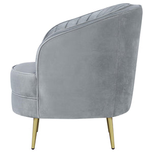 English Elm Grey Velvet Tufted Accent Chair with Gold Tapered Legs, Retro Barrel Shape, Welt Trim, Plush Seating B062P145585