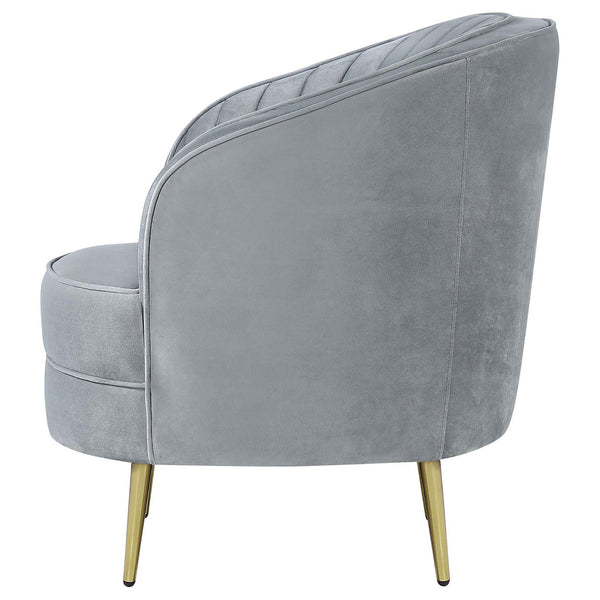 English Elm Grey Velvet Tufted Accent Chair with Gold Tapered Legs, Retro Barrel Shape, Welt Trim, Plush Seating B062P145585
