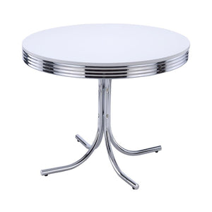 English Elm White 50s Retro Round Dining Table with Chrome Rim & Legs, Glossy White Top, Vintage Kitchen Nook Appeal B062P145478