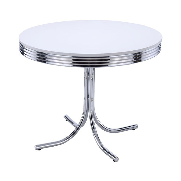 English Elm White 50s Retro Round Dining Table with Chrome Rim & Legs, Glossy White Top, Vintage Kitchen Nook Appeal B062P145478