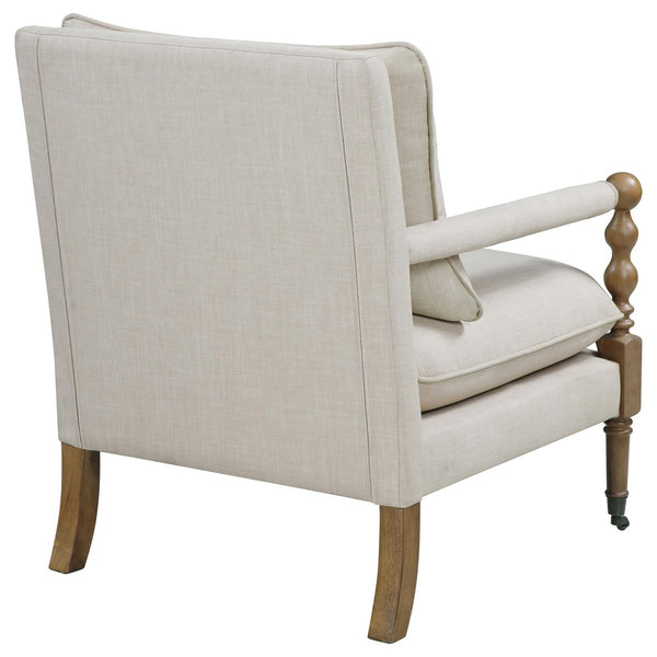 English Elm Beige Beatrice Wooden Accent Chair with Plush Pillows, Curved Turned Legs & Front Casters for Easy Mobility and Cozy Style B062P145436
