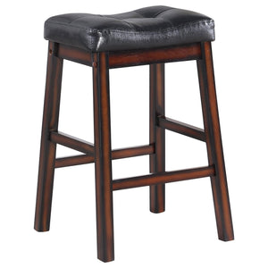 English Elm Black Upholstered Counter Height Stools Set of 2 — Tufted Cushioned Seats, Curved Backs, Cappuccino Finish, Durable PU B062P145590