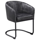 Modern Anthracite Faux Leather Barrel Dining Chair in Matte Black - Sleek Design, Plush Comfort - 23.25 x 23.50 x 31.50