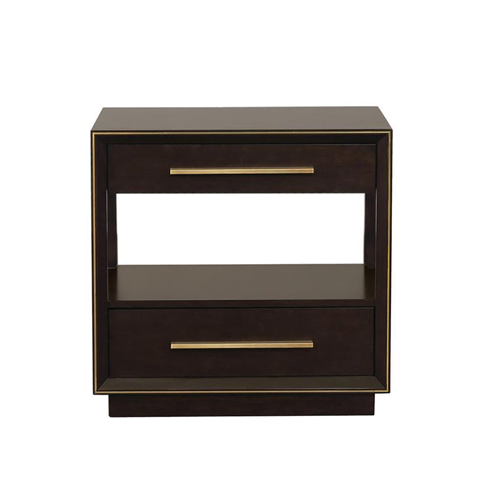 English Elm Smoked Peppercorn Two-Drawer Nightstand with Gold Trim, USB Ports, Felt Lined Drawers, Shelf B062P145477