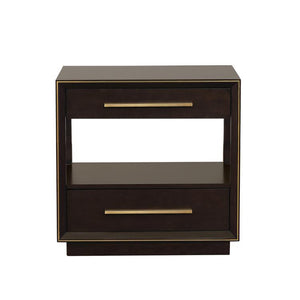 English Elm Smoked Peppercorn Two-Drawer Nightstand with Gold Trim, USB Ports, Felt Lined Drawers, Shelf B062P145477