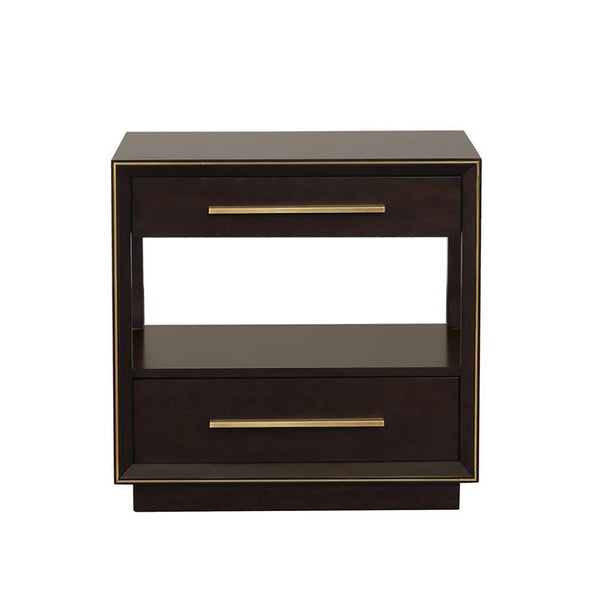 English Elm Smoked Peppercorn Two-Drawer Nightstand with Gold Trim, USB Ports, Felt Lined Drawers, Shelf B062P145477