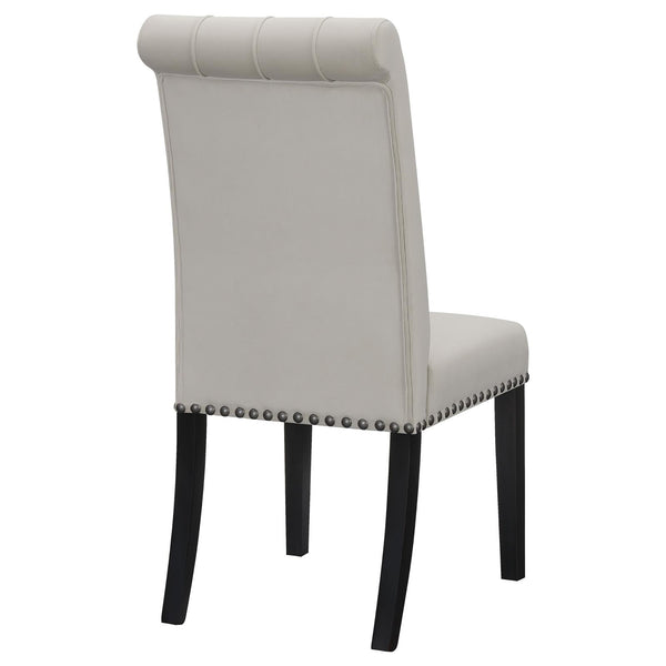 English Elm Sand Sand Velvet Tufted Side Chairs (Set of 2) — Rustic Espresso Rubberwood Frame, Button Tufting & Matte Gunmetal Nailhead Trim, Comfortable Foam Seat, Curved Back Legs, Elegant Dining Accent, 41.5" High B062P145440