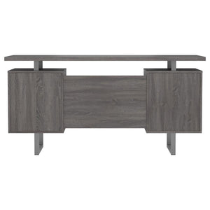 English Elm Weathered Grey Retro-Modern Floating Top Office Desk with File Cabinet, 2 Drawers, Power Outlets (60") B062P145457