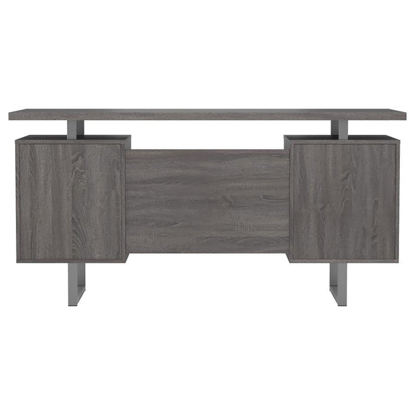 English Elm Weathered Grey Retro-Modern Floating Top Office Desk with File Cabinet, 2 Drawers, Power Outlets (60") B062P145457