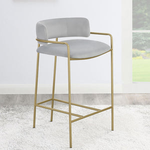 English Elm Grey Velvet Low Back Stool with Gold Metal Frame — Mid-Century Modern Counter Seating, Plush Comfort B062P145562