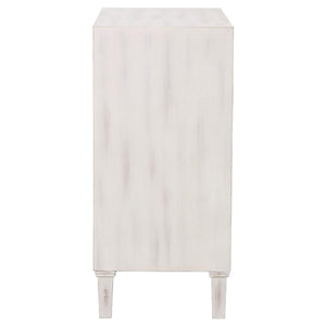 English Elm White Floral Accent Cabinet with Distressed Farmhouse Finish, 2-Door Wooden Storage with Shelves (34" H) B062P145463