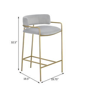 English Elm Grey Velvet Low Back Stool with Gold Metal Frame — Mid-Century Modern Counter Seating, Plush Comfort B062P145562