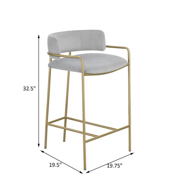 English Elm Grey Velvet Low Back Stool with Gold Metal Frame — Mid-Century Modern Counter Seating, Plush Comfort B062P145562