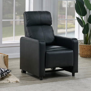 English Elm Black Upholstered Push-Back Recliner with Bonded Leather, Thin Track Arms & Theater-Style Comfort, Manual Recline B062P145564