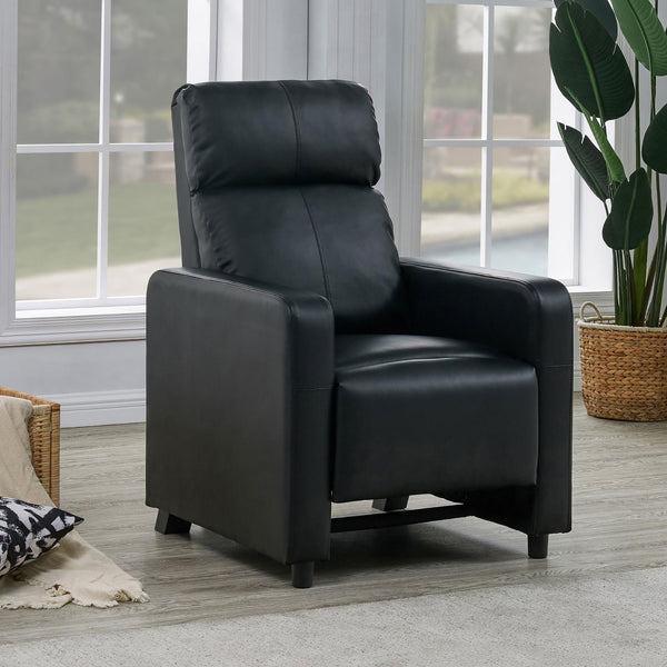 English Elm Black Upholstered Push-Back Recliner with Bonded Leather, Thin Track Arms & Theater-Style Comfort, Manual Recline B062P145564