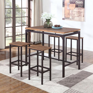 English Elm Weathered Weathered Chestnut and Dark Bronze 5-Piece Bar Set with Stools, Modern Metal Frame Finish B062P145468