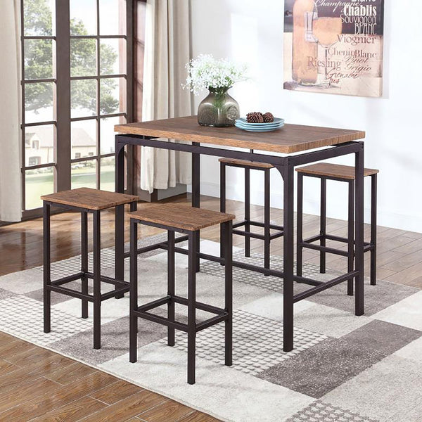 English Elm Weathered Weathered Chestnut and Dark Bronze 5-Piece Bar Set with Stools, Modern Metal Frame Finish B062P145468
