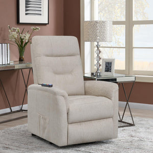 English Elm Beige Power Lift Recliner Chair with Memory Foam, Plush Chenille Upholstery, Storage Pocket & 375lb Capacity B062P145449