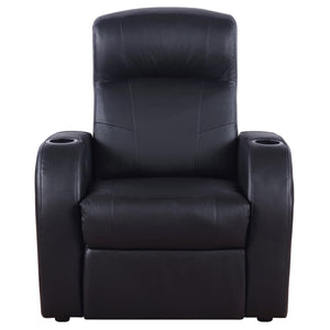 English Elm Black Top-Grain Leather Recliner with Dual Cup Holders, Pocket Coil Comfort & Modern Home Theater Style B062P145437