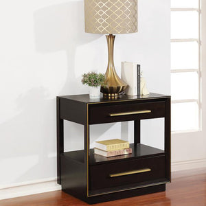 English Elm Smoked Peppercorn Two-Drawer Nightstand with Gold Trim, USB Ports, Felt Lined Drawers, Shelf B062P145477