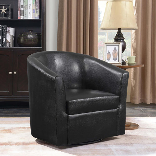 English Elm Dark Tournefeuille Faux Leather Swivel Armchair in Brown — Barrel-Back Comfort, Luxury Upholstery & 330lb Capacity B062P145568
