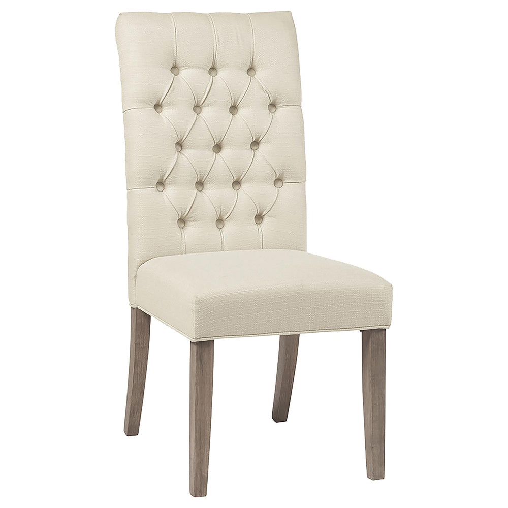English Elm Oatmeal Tufted Back Parson Chairs Set of 2 – Vineyard Oak Frame, Linen-Like Upholstery, Classic Curves B062P145604