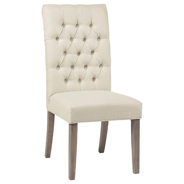 English Elm Oatmeal Tufted Back Parson Chairs Set of 2 – Vineyard Oak Frame, Linen-Like Upholstery, Classic Curves B062P145604