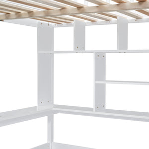 English Elm Full Size Kids Loft Bed with Integrated Desk Bookshelf Wardrobe and Storage Drawers White LT100669AAK